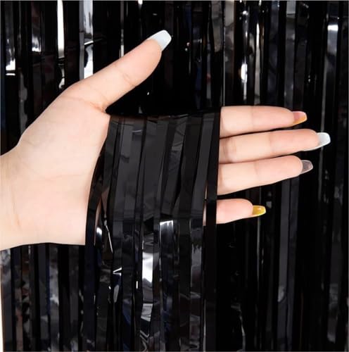 Lametta Vorhang schwarz - 200 x 100 cm - Glitzervorhang für...