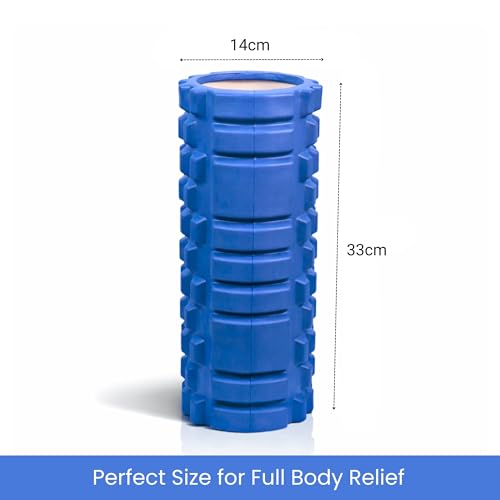 Image of Yogikuti Foam Roller for Muscle Recovery | High-Density Deep Tissue Massage Roller | Relieves Back Pain & Muscle Tension | Textured Anti-Slip Surface | Fitness & Yoga Tool (Blue, Small)