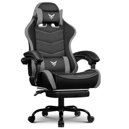 Image of GTPLAYER Gaming Chair High Back Computer Chairs with Foot Rest for Adults, Ergonomic Height Adjustable Recliner Chair 300lbs with Linkage Armrest and Lumbar Support for Home Office, Grey