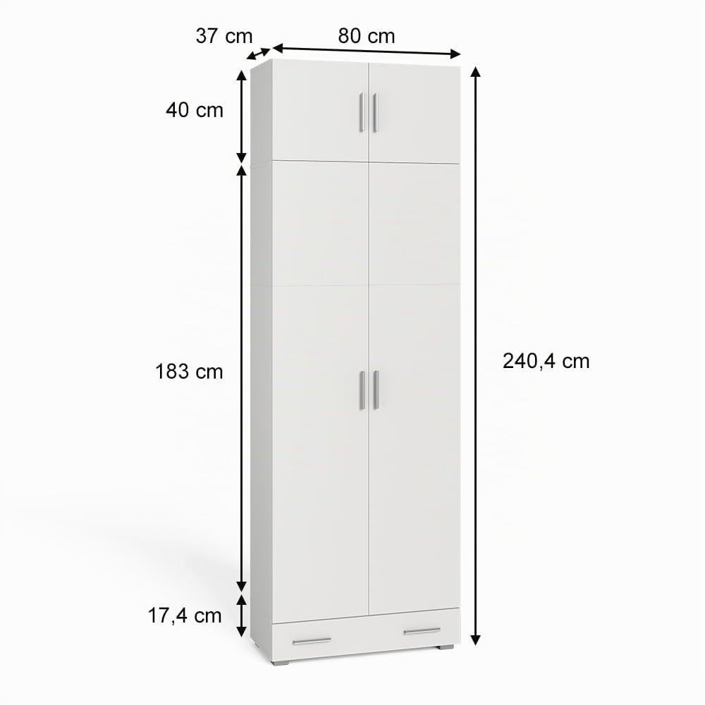 Vicco Scaffale per file Ingo, Bianco, 80 x 182.4 cm con estensione dell'armadio e cassetto, per la conservazione di documenti e raccoglitori nell’uso quotidiano in ufficio