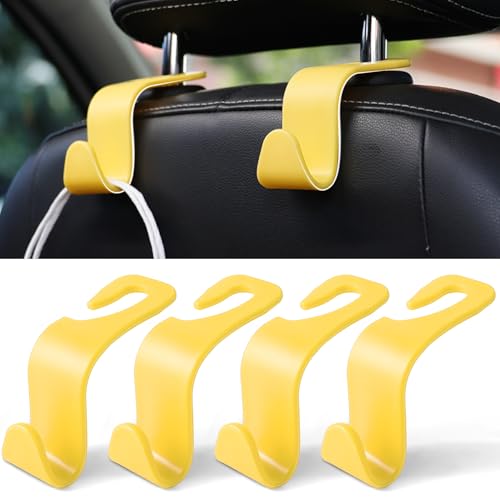 Image of LivTee Car Seat Headrest Hook, Car Headrest Hidden Hook, 4 Pack Universal Auto Car Back Seat Hook Organizer for Purse Coat, Car Interior Accessories (Yellow)