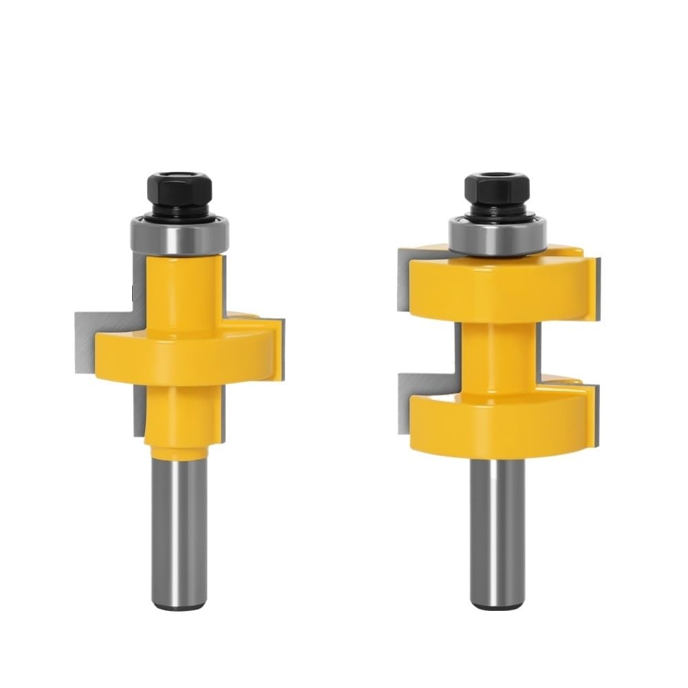 2-teiliges 8 mm 12 mm Schaft große Nut-Feder-Verbindung Montage Fräser-Set 42 mm Lager Wolframcarbid Holzschneidewerkzeug (2 Flügel, Gerader Schnitt)