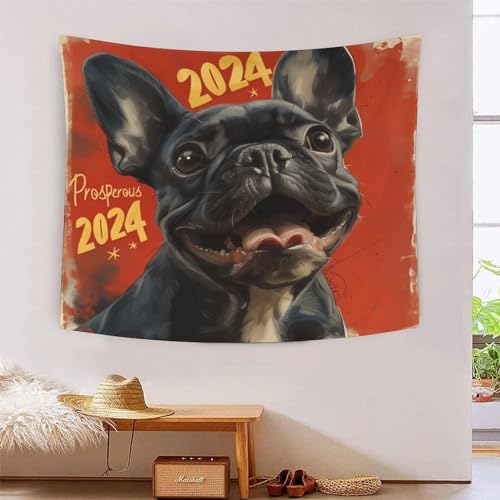 Bulldog français 3D tapisserie déco salon et chambre en tissu