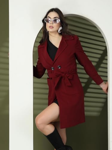 Image of CHKOKKO Women Classic Long Winter Coat Double Breasted | Knee Length Design with a Sophisticated Spread Collar and Convenient Front Pockets for All Occasions