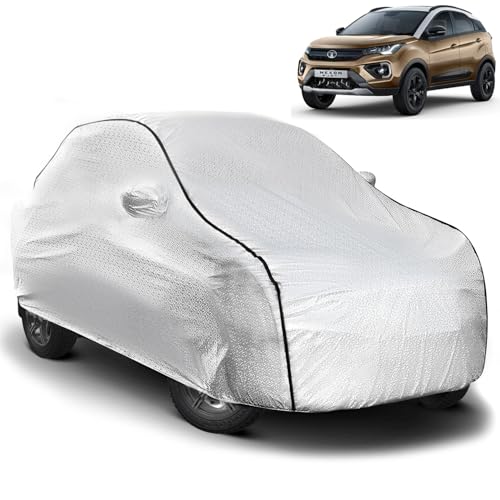 Image of Pivalo Car Cover for Tata Nexon All Model & Years (2017-2025) 100% Waterproof with Mirror Pockets, Triple Stitched Bottom Elastic Dustproof Full Body Protection (Heat & UV Resistant, Silver)