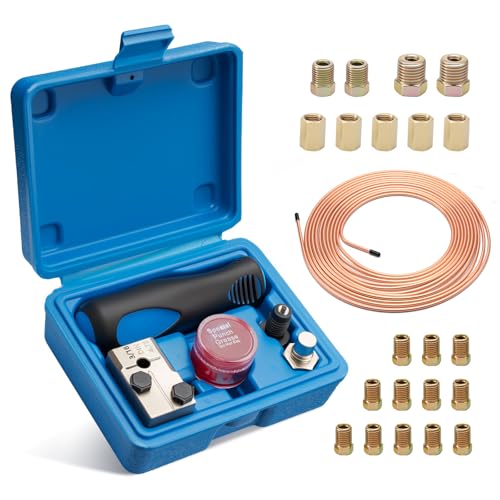 Wvoillty Bremsleitung Bördelgerät für DIN Bördelungen 4 75 mm Universal-Bremsleitungs-Bördelgerät-Satz 7 62m Ø4 75mm Bremsleitung mit 16 Anschlüssen+5 Verbinder für Fahrzeugleitungen