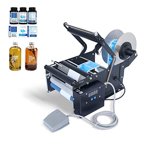EORNYHQMY Máquina Etiquetadora Eléctrica De Botellas Redondas, Impresora De Etiquetas Adhesivas, 30 Piezas/Min, con Pedal, para 15-100 Mm De Diámetro