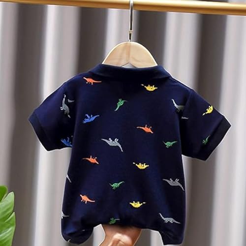Boys Short Sleeve Polo Shirt, Cute Cartoon Collar Dino Printed T-Shirt, Age 1-6 Years Button Shirts Unifor3