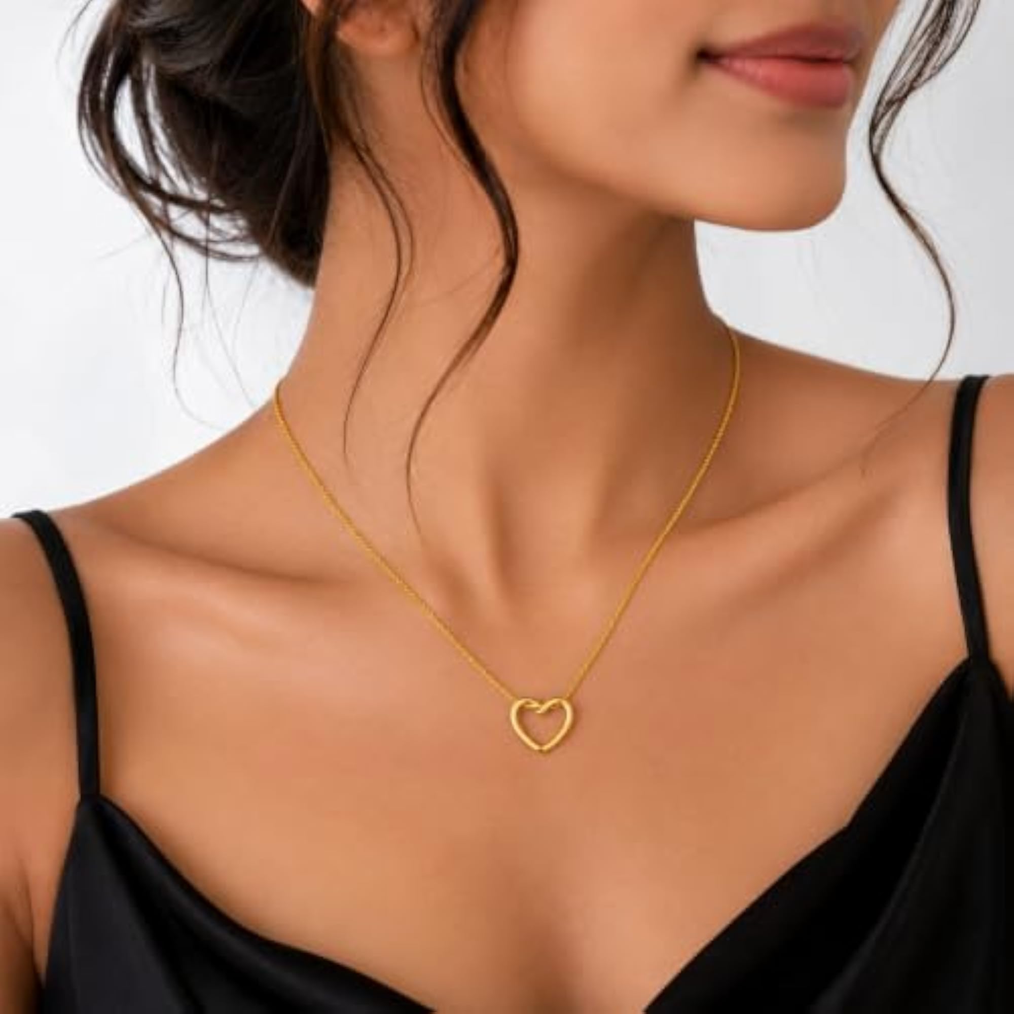 Women's Heart Shape Love Locket Pendant Necklace, 18K Gold Plated