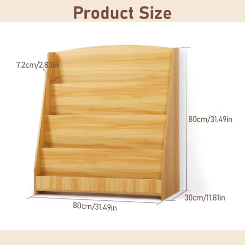 Nisorpa Childrens Wooden Bookcase Kids Bookshelf Classroom Book Display Stand 4 Tier Book Case for Kids Wooden Book Shelf for Nursery Study Room Library