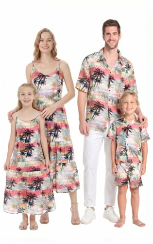 Image of Hawaii Hangover Family Matching Hawaiian Clothes, Neon Sunset Pink | Family Matching Hawaiian Clothes, Neon Sunset Pink, lightweight rayon, machine washable, tropical floral print, luaus
