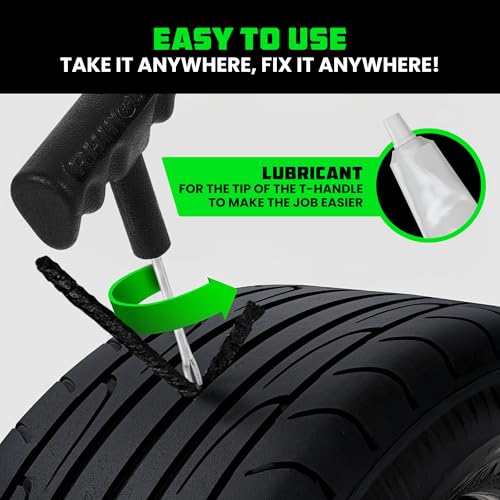 Image of Rhino USA Compact Tire Repair Kit (14-Piece) - Heavy Duty Plug Set with Included Lubricant to Fix Punctures and Seal Flats - Tubeless Tool for Car, Motorcycle, ATV, UTV, RV & Trailer