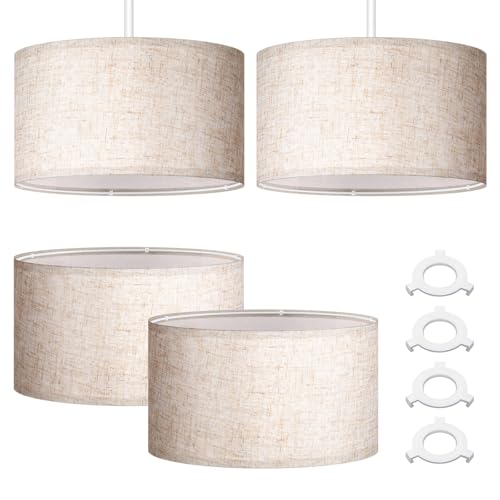 Image of Weewooday 4 Pack Linen Lampshade 14 Inch, Easy Assembly Drum Lamp Shade with E27 & E14 Adapter Ring, Modern Fabric Light Shade for Table, Floor & Ceiling Lamp(Taupe)