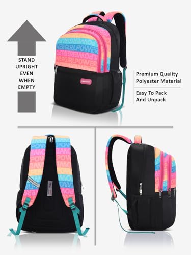 Image of Lavie Sport Girlpower 35L Black Backpack | Fits Upto 15 Inch Laptop | Organizer & Bottle holder |Rain cover | Gift for Men, Women, Boys, Girls | Laptop sleeve for School & College