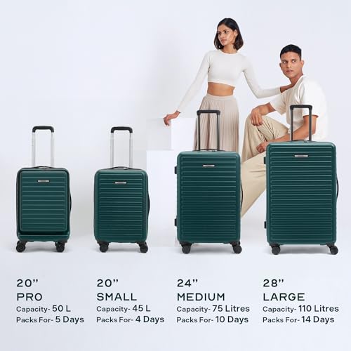 Image of Assembly Luggage trolley set of 2- Medium Check-in + Check-in Large with TSA Locks & 8 Spinner Wheels, Spacious Polycarbonate Hard Shell Trolley Bags for Business Travel & Vacations, Green, 24+28 Inch