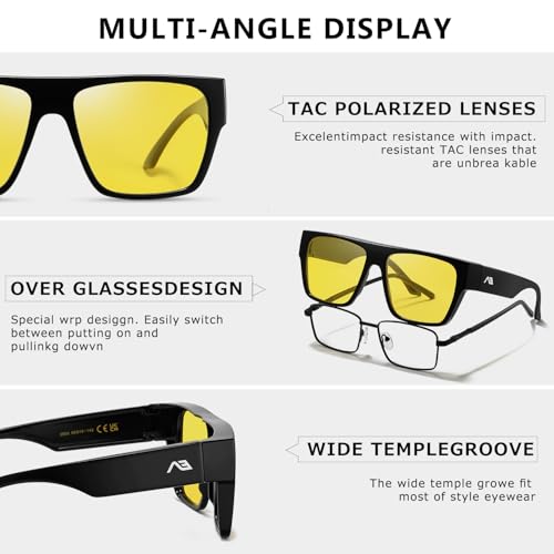 kimorn Night Vision Driving Glasses Fit Over glasses for Men Women Anti Glare Oversized Nighttime Glasses Yellow Lens4