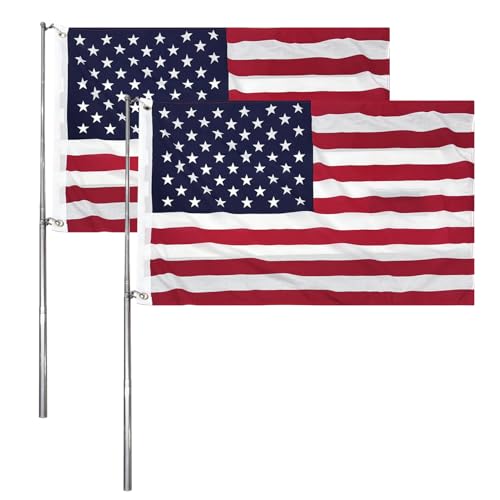 Homissor 2 Packs American Flag 2x3 Ft for Classroom with Portable Flag Pole Telescoping 51 Flagpole Kit US Flags USA Banner with Flagpole Clips and Carabiners