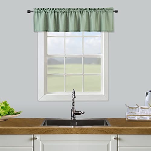 Homerry Short Curtains Valance Waffle Woven Textured Waterproof Kitchen Windows Valances Small Windows Curtains For Bathroom Kitchen Bedroom, Sage Green 60" W X15 L #TOP19