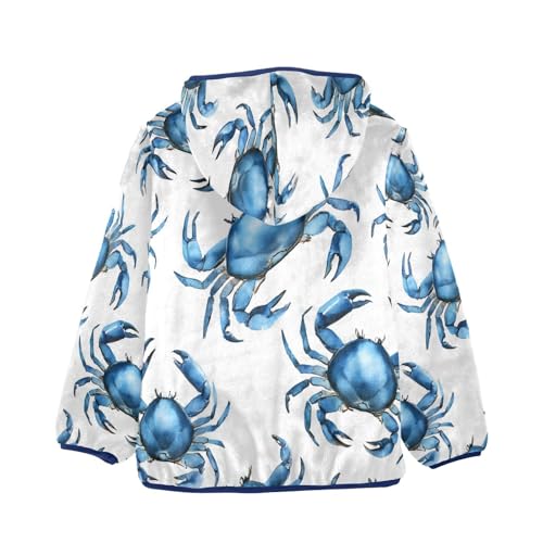 Blue Crab Pattern Print Toddler Fleece Jacket Girl Boys Hooded Fleece Jacket Coat Warm Outwear Zip-up 3-10T2