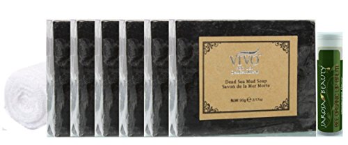 Vivo Per Lei Dead Sea Mud Soap (Pack of 6) with a Certified Organic Jarosa Beauty Bee Organic Peppermint Lip Balm and a New Utopia Washcloth