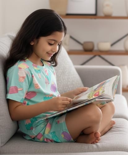 Image of ANTHRILO Sleepwear Shorts Set for Girls| Material: 100% Pure Cotton | Fabric: Skin-Friendly, ensuring a Soft Touch on Delicate Skin| Fit: Regular |Age Range: Suitable for Girls Aged 0-14 Years