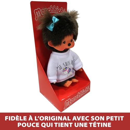 BANDAI - Monchhichi - Peluche Monchhichi Licorne - Peluche Singe Iconique des années 80 - Peluche Toute Douce 20 cm pour Enfants et Adultes - Jouet Enfant 2 Ans et + - 80331