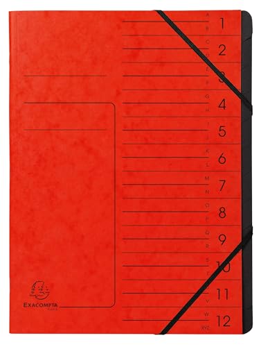 Exacompta - Ref. 541205E – Karton mit 10 Ordnern mit Klammerrücken – mit Gummibändern – bedruckter Deckel aus Glanzkarton und schwarzer Innenseite aus recycelter Karte – 12 Fächer – 24,5 x 32 cm – A4