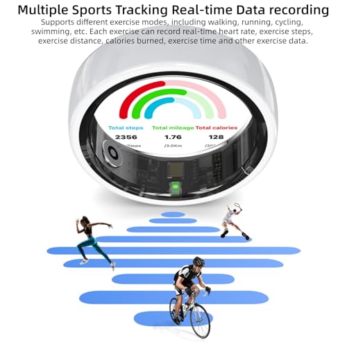 Image of Smart Rings for Couples，Health Rings for Men & Women, 24 /7 Track Heart Rate, Sleep, SpO2, Stress, HRV & Cycles. 5ATM Waterproof, iOS /Android, No Subscription. (White, 8(18.3mm))