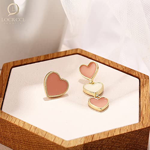 Locrccl Enamel Long Love Heart Letter Earrings Trendy Earrings Pink Heart Lover Earrings For Lover Era Christmas Valentine’s Day Gift Women's Drop & Dangle Earrings Red, White, Dark Green, Black, Asymmetric Pink And White (F-Asymmetrical Pink And White) #TOP2