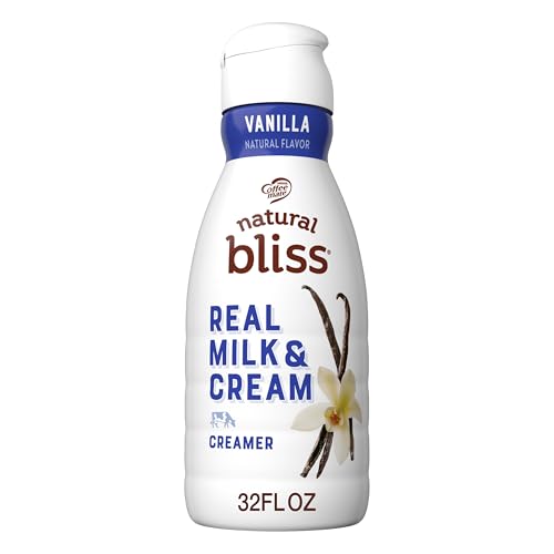 Nestle Natural Bliss Vanilla Flavored Liquid Coffee Creamer, Real Milk & Cream Coffee Creamer for a Rich, Tasty Coffee Flavor, Real Dairy Creamer Liquid About 63 Servings (1 tbsp per serving) (32 fl oz)