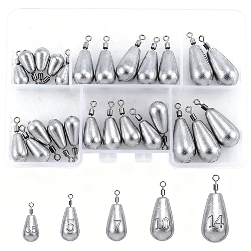 Fishing Weights Sinkers Kit 25pcs Bass Casting Weights Drop Shot Weights with Swivel for Freshwater...