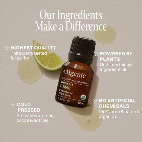 Image of Cliganic Organic Lime Essential Oil for Hair, Skin, Aromatherapy - 100% Pure Natural Undiluted | Non-GMO Verified