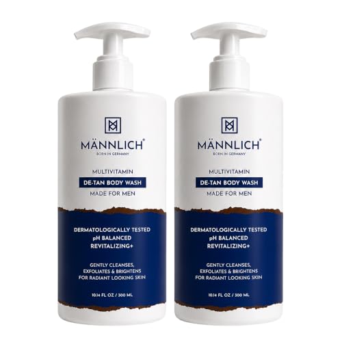 Image of Mannlich De-Tan & Detox Body Wash (300 ml) Pack of 2 | 2% Kojic Acid Body Wash for Pigmentation, Tan Removal, Deep Cleansing & Brightening with Multivitamin