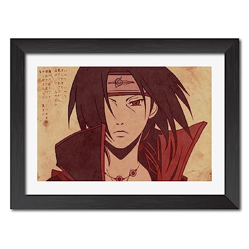 Image of TenorArts Itachi Uchiha Poster Naruto Anime Posters Laminated Photo Frame Painting with Matt Finish Black Textures (12inches x 9inches)