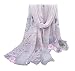 Herebuy - Unique Women's Floral Scarves: Chiffon Flowers & Birds Printed Scarf (Pink&Gray)