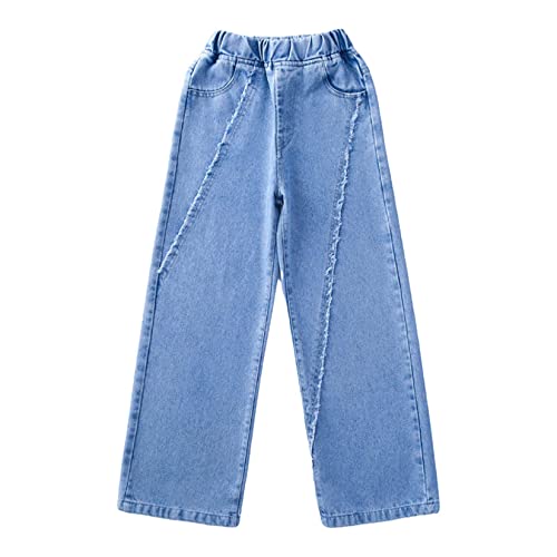 Kids Girls Loose Fit Straight Jeans with Raw Side Vintage Casual Elastic Waist Wide Leg Loose Denim Pants3