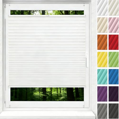 Estor Enrollable de Doble Capa Noche y Día 105 x 205 cm Fijación sin Taladrar Translúcido Persiana Enrollable Blackout para Puertas y Ventanas para Ventanas Puertas, Blanco