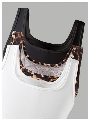 Girl's 3 Packs Cheetah Print Sleeveless Tops Summer Square Neck Fitted Tank Top3