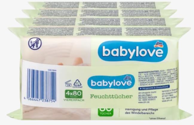 babylove Vorteils Pack Feuchttücher 12 x 80 Stück, 960 Stück Aloe Vera & Kamille