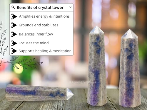 Image of Amazing Gemstone Hackmanite Fluorescent Sodalite Crystal Towers - Natural Healing Crystal Point Obelisk for Reiki Healing and Crystal Grid (2 inch to 3 inch INCH)