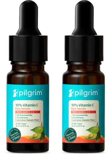 Image of Pilgrim 10% Vitamin C Face Serum 10 ml (Pack of 2) For Daily Brightness | Face serum for glowing skin | Reduces Dark Spots & Evens Skin Tone | Oily, Combination, Normal Skin Types | For Men and Women