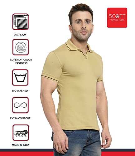 Image of Scott International Men's Organic Cotton Regular Fit Polo T-Shirt (Beige with Black, XL)