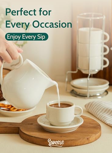 Sweese 2.5 Ounce Porcelain Stackable Espresso Cups, Grey