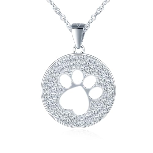 MICGIGI Collar de mujer de plata de ley 925 con patrón de huella de perro y colgante de circonia cúbica, Plata