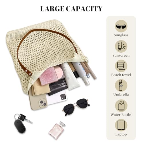 Image of Crochet Beach Bag Summer Woven Tote Bag Crochet Purse for Women handbags Boho Shoulder Bags for Travel Vacation