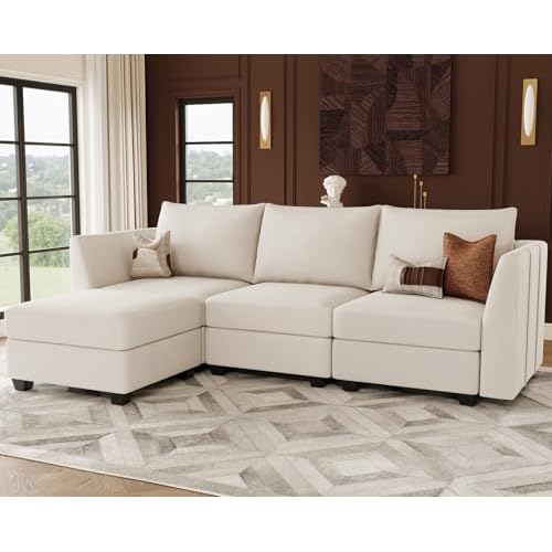 Belffin Convertible Sectional Sofa with Chaise Velvet L Shaped Sofa Couch Modular Sectional Sofa with Storage Beige