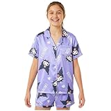 Get Trend Hello Kitty Kuromi Ensembles de Pyjama Fille Été, 2 Pièces Chemise à Manches Courtes et Pyjama Short, Cadeau Fille (11 12 Ans, Violet Kuromi)