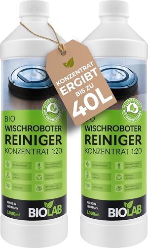 BIOLAB Bio Reinigungsmittel für Wischroboter (2 x 1000 ml) Bodenreiniger Konzentrat auch für Reinigungsstationen & Saugroboter mit Wischfunktion - passend für Roborock, Ecovacs Deebot, iRobot, etc.