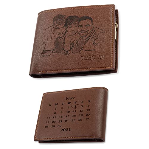 Rolaonly Personnalisé Portefeuille Homme avec Photo Calendrier Gravé en Marron Porte Carte Wallet Cadeau Personnalisé Homme pour Noël/Saint Valentin/Fête des Pères/Anniversaire Cover