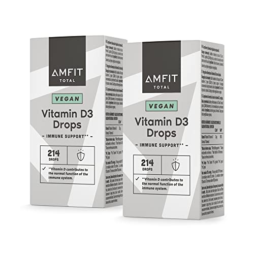 Marca Amazon - Amfit Nutrition Vitamina D3 1000 IU por Gota, Vegano, Paquete Doble, Alta Biodisponibilidad, Respalda Sistema Inmunológico, Huesos, Dientes, Músculos, para Niños y Adultos